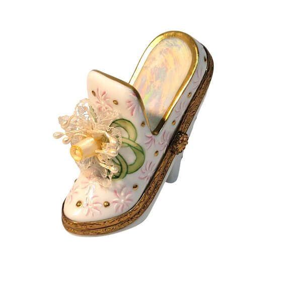 Limoges France Ladies Shoe Hinged Trinket Box Peint Main Vintage Wedding - Picture 1 of 8
